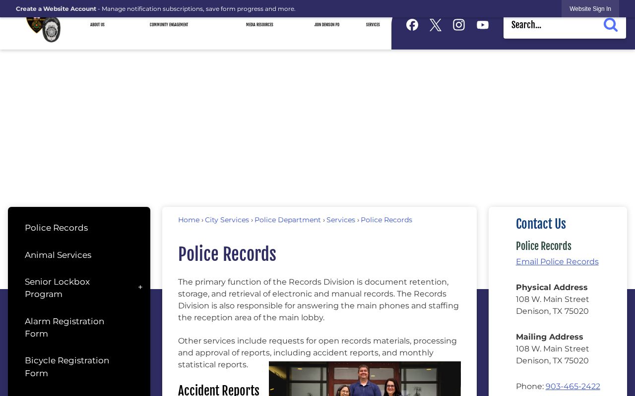 Denison Police Department page for Denison arrest record requests